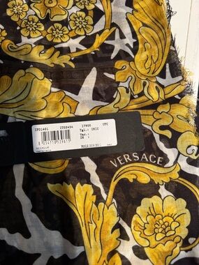 Versace Black and Yellow Baroque Floral Print Scarf